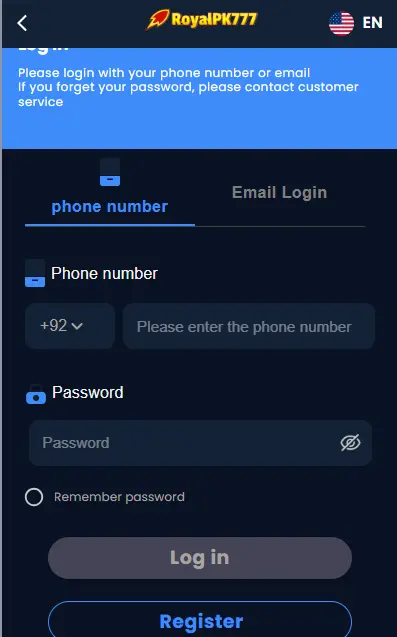 Royalpk777 game register image