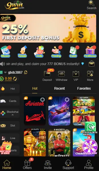 9win game official dashboard for android